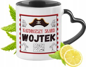 Fekete bögre szív alakú füllel, ajándékba