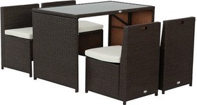 Outsunny 5 részes Polyrattan Kerti Bútor Készlet, Időjárásálló Erkélybútor 4 Fő Részére, Tálcás Bútor 4 Székkel és Párnákkal, Loungeset Étkező Csoport