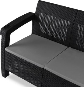 Kerti kanapé fekete színben, technorattan kivitelben FLINT