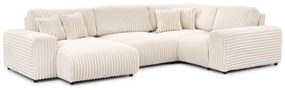 Krémszínű kordbársony sarokkanapé (jobb oldali-U alakú) Justin – Ropez