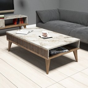 Dohányzóasztal Milan - Diós, Fehér Marble