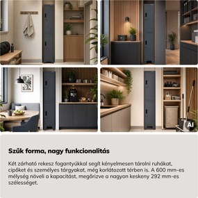 Öltözőszekrény fém munkahelyi mély 2 ajtós antracit, 292x1720x600 mm: BARTEK 1 Plus D600