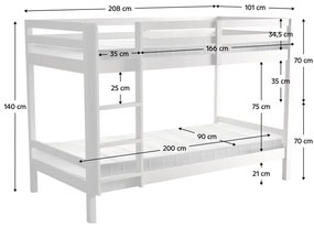 Gyerek emeletes ágy 90 cm Invocato (fehér) (ágyráccsal). 1116361