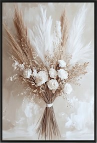 Poszter Keret Alumínium Szárított Csokor Pampas Fű Rózsa Virágok 40x60