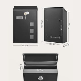 Postaláda, Modern postaláda, 25,5 x 39,5 x 11,5 cm, fekete