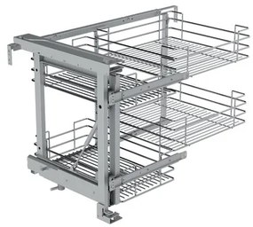 Konyhai fémrács, sarokszekrénybe, részleges kihúzás, csillapított záródás, króm, balos,  900mm, 450mm ajtó szélesség, SIGE Green Line 350