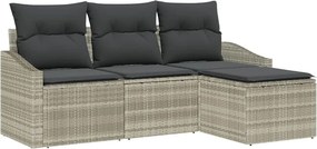 vidaXL Kanapé Szett párnával 4 pcs Világosszürke polirattan
