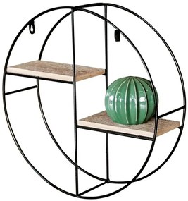 Modern kör alakú falipolc tölgy színben fekete fém kerettel Ø36 cm P-063