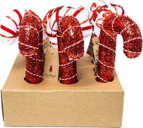 Fehér cukorpálca dísz piros masnival 16.5 cm Fehér, piros-fehér szalag