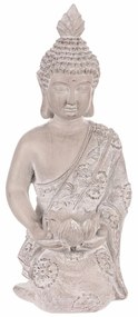 Dekoráció Buddha szobor térdelve, szürke,polirezin , 25 x 24 x 57 cm