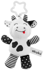 Csörgős plüss játék Akuku tehénke fekete-fehér