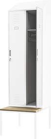 Fém öltözőszekrény paddal és tetővel KACPER II PRO, 600 x 2295 x 850 mm, fehér