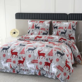 Mikropolár ágynemű MERRY CHRISTMAS DEER szürke Ágyneműhuzat mérete: 70 x 90 cm | 140 x 220 cm