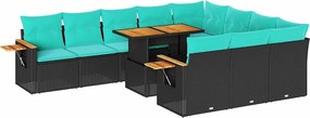 vidaXL 11 részes fekete polyrattan akácfa kerti ülőgarnitúra párnákkal