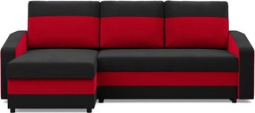 Hewlet sarokkanapé, 2 ágyneműtartóval, szövet anyag, univerzális oldal, hab töltet, fekete - piros