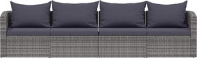 vidaXL 4-részes szürke polyrattan kerti ülőgarnitúra párnákkal
