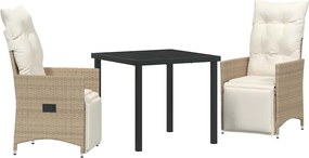 vidaXL Kert étkező szett párnával 3 pcs Bézs polirattan