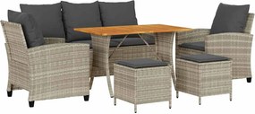vidaXL 6 részes világosszürke polyrattan kerti ülőgarnitúra párnákkal