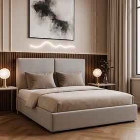Łóżko 140x200 MARSYLIA Welurowe Kremowe Z Pojemnikiem