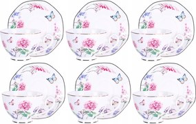 E-mail Csésze Csészealj 6+6 Fehér Finom Mintás 260ML Pillangó Virágok