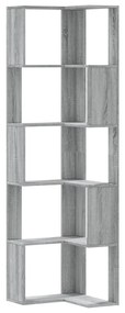 5 szintes szürke szerelt fa sarok könyvespolc 50 x 50 x 179 cm