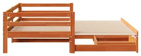 viaszbarna tömör fenyőfa kihúzható kanapéágy fiókkal 90 x 200cm