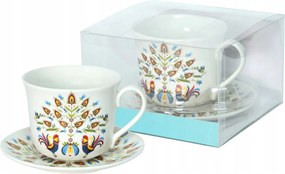 Csésze csészealj Livello népi motívum díszített elegáns 400 ml ajándék