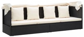 fekete polyrattan kerti napozóágy tetővel