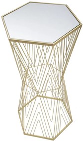 aranyszínű asztal geometrikus vázzal és tükörlapos üveglappal – Hatszögletű