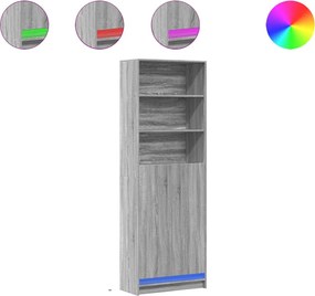 vidaXL szürke sonoma szerelt fa magasszekrény LED-ekkel 69x32,5x200 cm