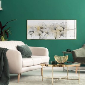 Keretezett üveg falikép, arany-fekete ginko biloba, 50x125 cm, fehér - GINKO NOR ET OR