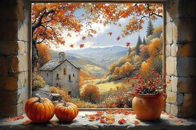 VĂĄszonkĂ©p Canvas Ablak Terasz KilĂĄtĂĄs Ćsz TĂĄj Hegyek HĂĄz 60x40