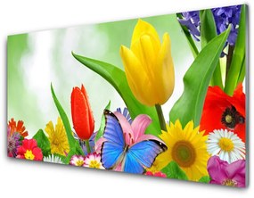 Akril üveg kép Butterfly Flowers Nature 100x50 cm 2 fogas