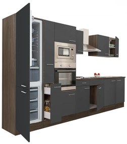 Yorki 360 konyhabútor yorki tölgy korpusz,selyemfényű antracit fronttal alulfagyasztós hűtős szekrénnyel