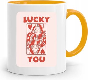 Sárga Bögre Ajándék Lucky You Feleség Barátnőjének, fényképes nyomattal