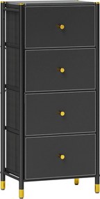 HOMCOM Szövet Fiókos Szekrény 4 Hajtogatható Fiókkal PU Előlapokkal és Acél Vázakkal a Hálószobába és Nappaliba - Fekete | Aosom