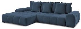 Sötétkék zsenília kinyitható-tárolóhelyes sarokkanapé (bal oldali-heverő résszel) Everest – Bobochic Paris