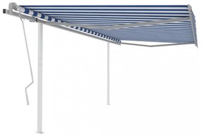 Kék és fehér kézzel kihúzható napellenző póznákkal 4 x 3,5 m