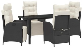 vidaXL Kert étkező szett párnával 5 pcs Fekete polirattan