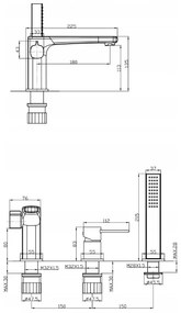 Invena Trend, 3 lyukú fürdőcsaptelep, fekete matt, INV-BW-02-S04-V