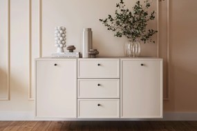 Lorini fali komód 150 cm - kasmír / fekete fogantyúk