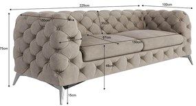 Szürkésbézs bársony kanapé 225 cm Chelsea – Ropez