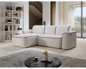 Kék-krémszínű buklé sarokkanapé (bal oldali-heverő résszel) Ume – ELTAP