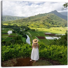 Vászonkép Természet Nő kilátás a hegyekre 50x50 cm