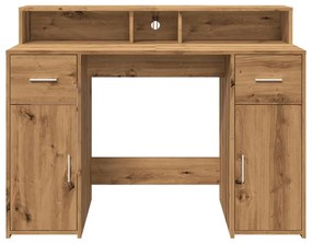 kézműves tölgy színű szerelt fa LED-es íróasztal 120x55x91 cm