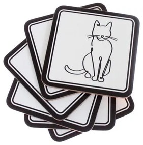 Parafa poháralátét szett 6db-os 10,5x10,5cm,fehér alapon 1 fekete macska