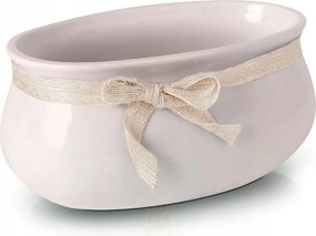 Kerámia Fedő Ereszcsatorna Kaspó 23x14x10cm Rózsaszín, szalaggal díszítve