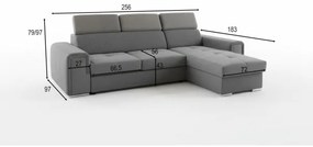 SALVADA univerzális L alakú, kihúzható sarokgarnitúra tárolóval, sötétszürke