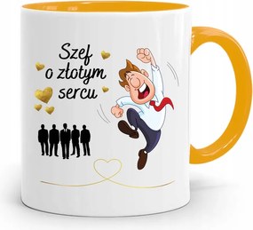 Sárga Bögre Ajándék Az Aranyszívű Főnöknek fényképes nyomtatással