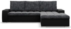 Toronto sarokkanapé, 2 ágyneműtartóval, fonott + műbőr, jobboldali, szürke - fekete